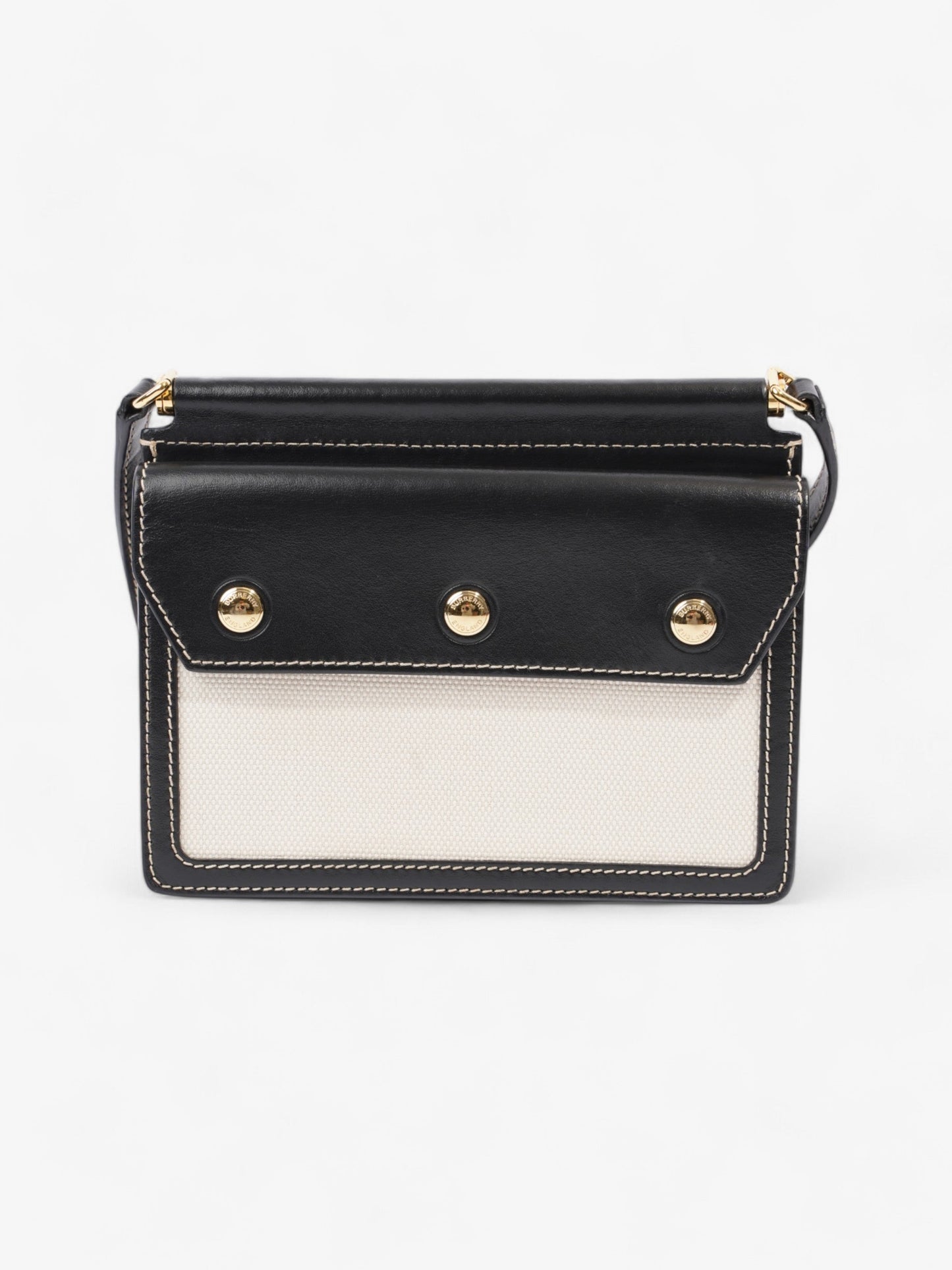 Burberry Horseferry Print Title Bag Beige / Black Canvas Mini