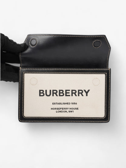 Burberry Horseferry Print Title Bag Beige / Black Canvas Mini