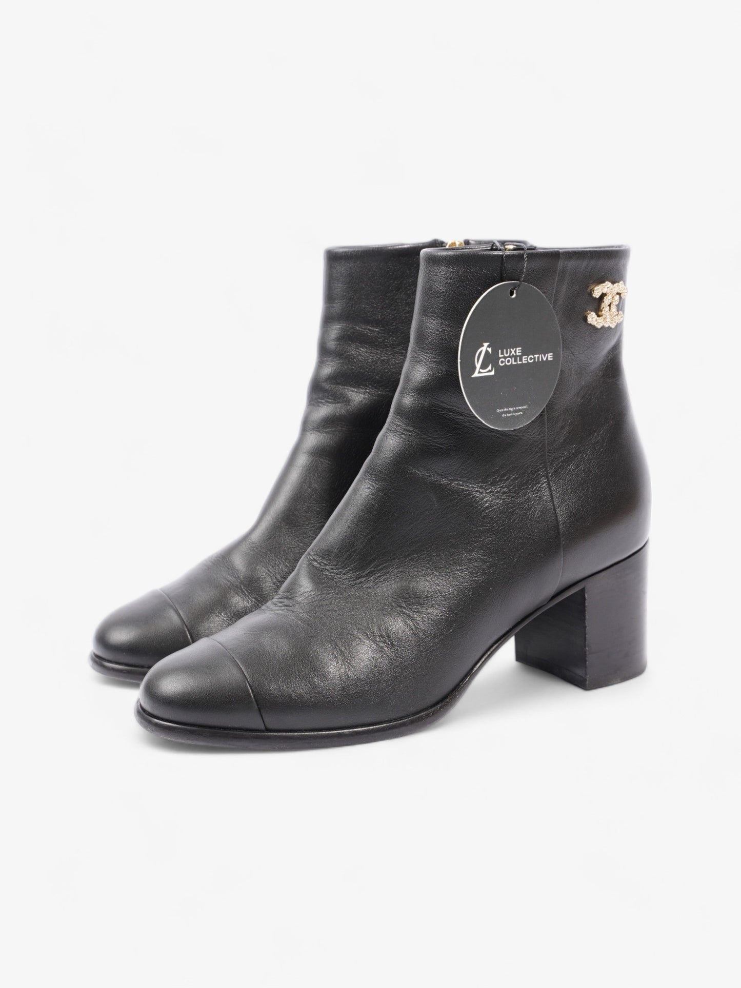 Chanel CC Boots 50 Black / Gold Leather EU 37.5 UK 4.5