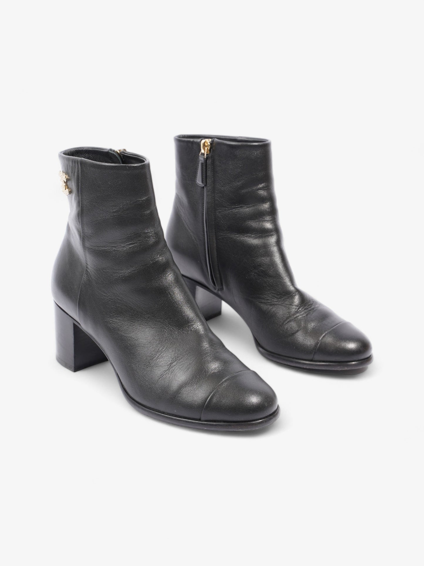 Chanel CC Boots 50 Black / Gold Leather EU 37.5 UK 4.5
