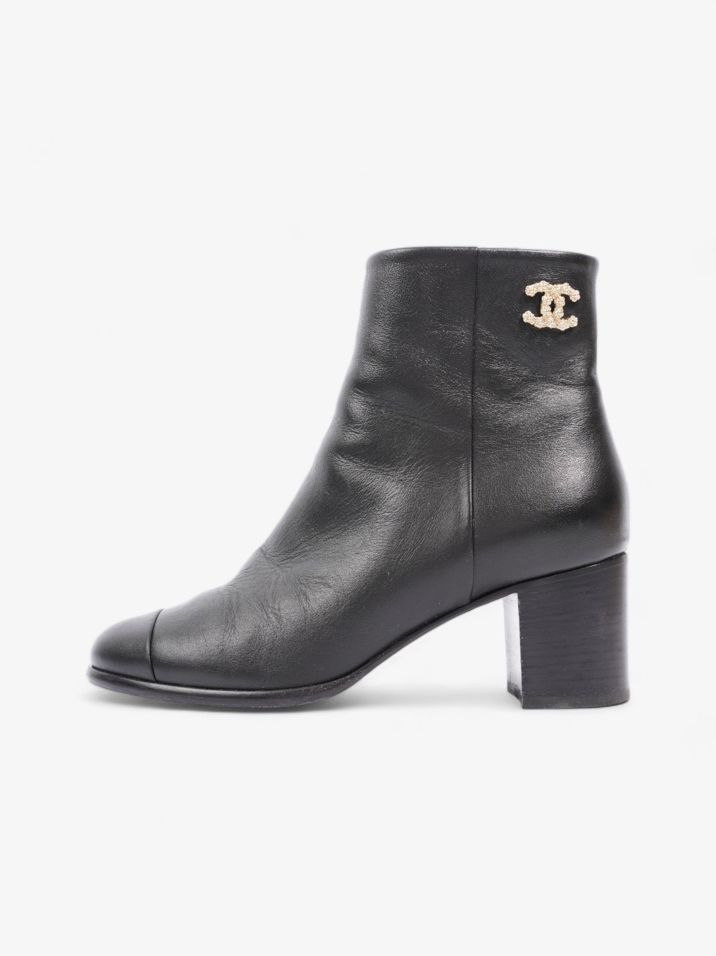 Chanel CC Boots 50 Black / Gold Leather EU 37.5 UK 4.5