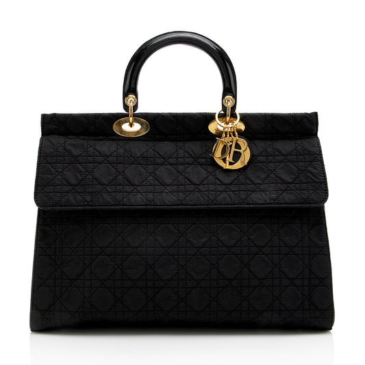 Dior Vintage Nylon Lady Dior Fold Over Large Satchel (SHF-18340)