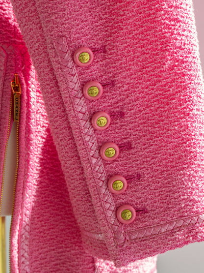 Chanel Vintage Spring/Summer 1995 Pink Barbie Gold Zip Tweed 95P Jacket