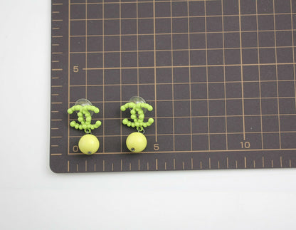 Chanel Vintage 04A Resin Fluorescent Green and Yellow Dangle Stud Earrings
