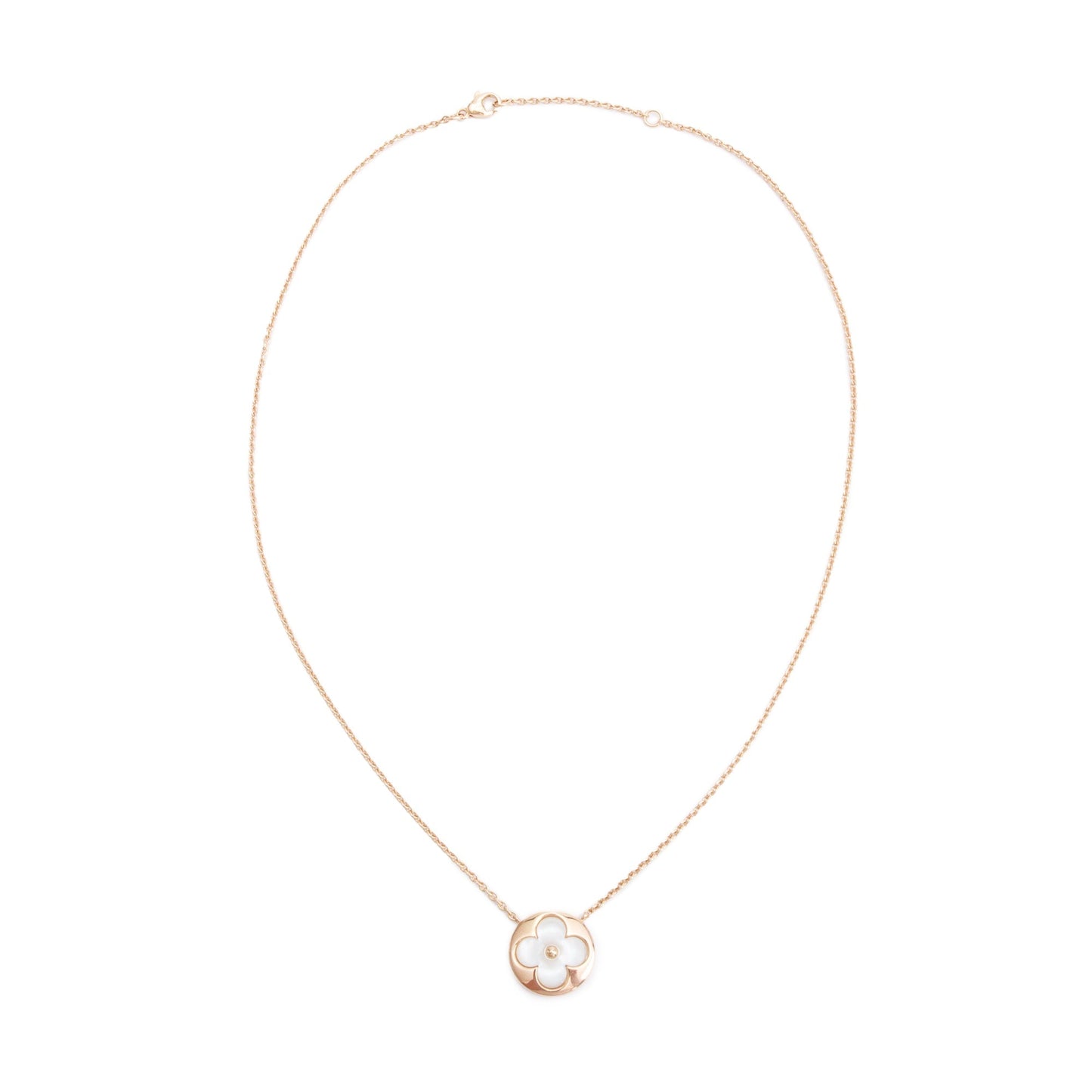 Louis Vuitton 18k Rose Gold & White Mother of Pearl Color Blossom Sun Pendant Necklace w/ Box