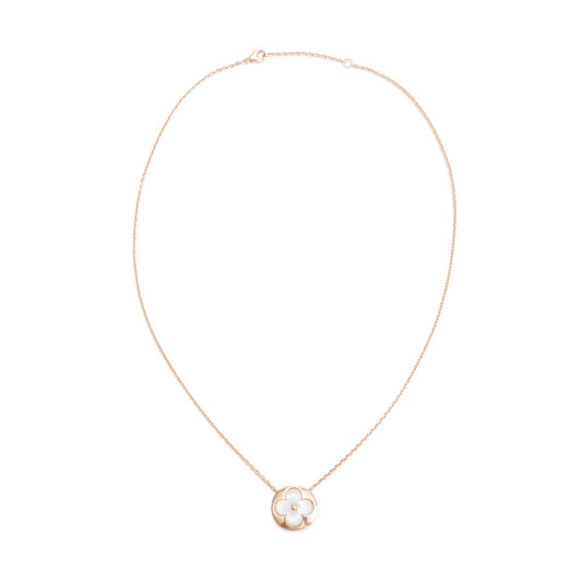 Louis Vuitton 18k Rose Gold & White Mother of Pearl Color Blossom Sun Pendant Necklace w/ Box