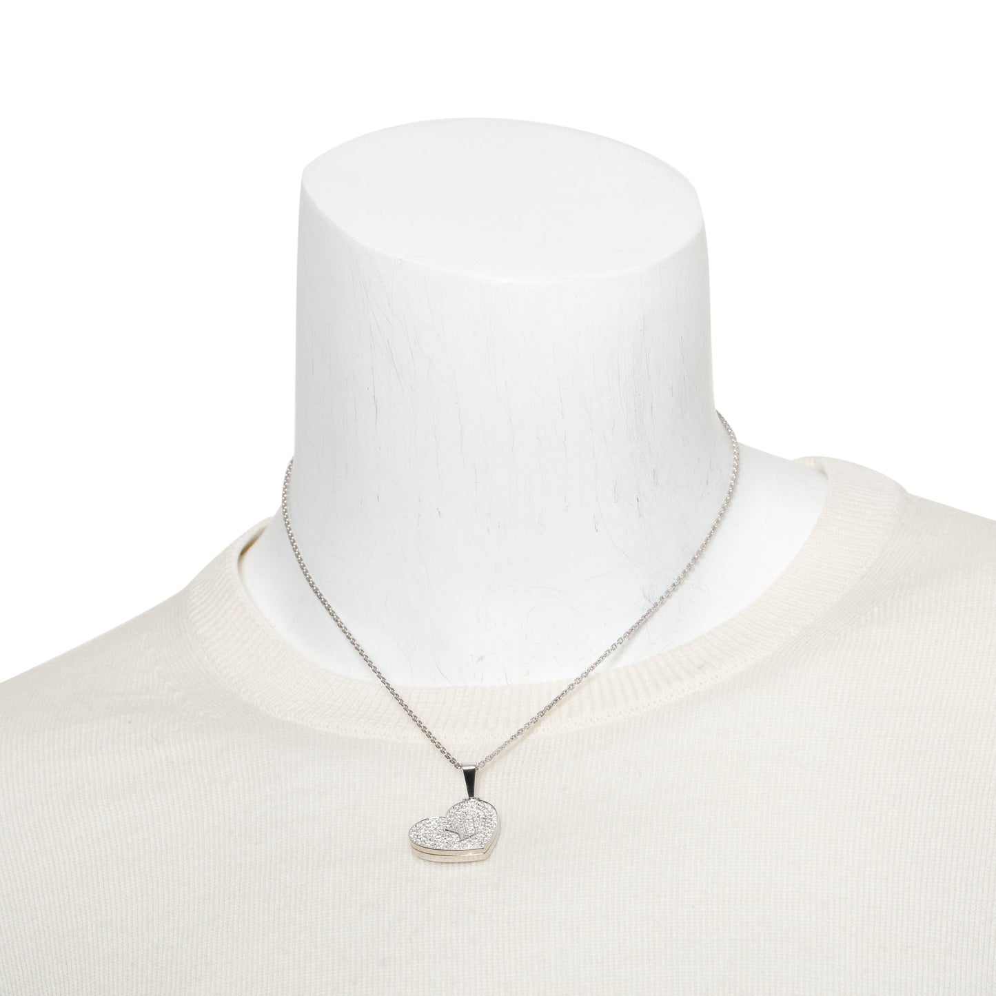 Louis Vuitton 18k White Gold Pave Diamond Heart Locket Pendant Necklace