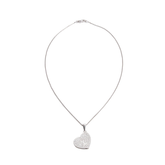 Louis Vuitton 18k White Gold Pave Diamond Heart Locket Pendant Necklace