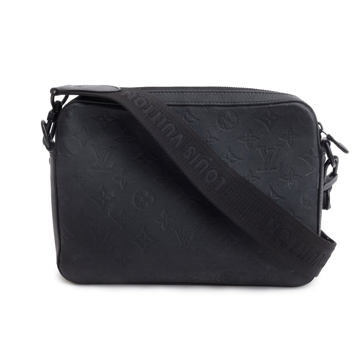 Louis Vuitton Black Monogram Shadow Embossed Calfskin Leather Messenger Bag w/ Box