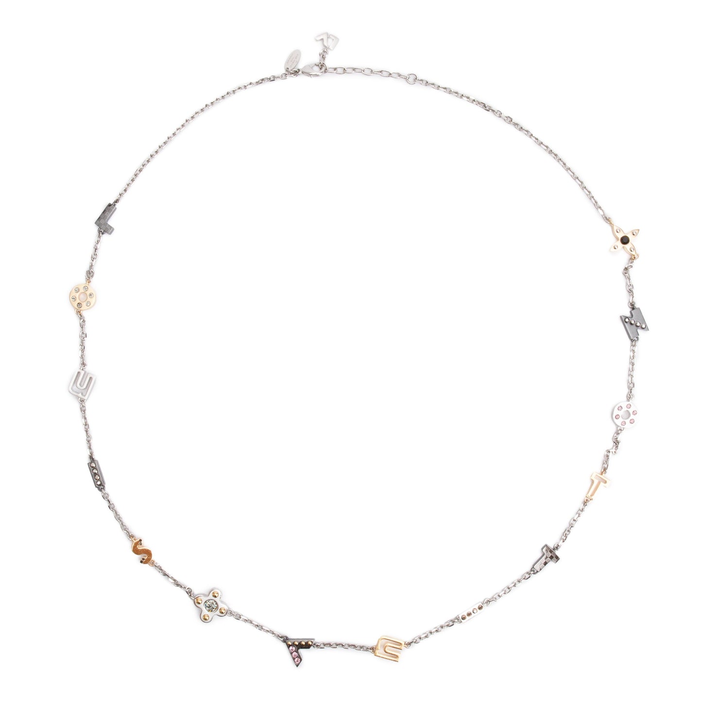 Louis Vuitton Gold & Palladium Plated Crystal Timeless Love Letter Station Necklace