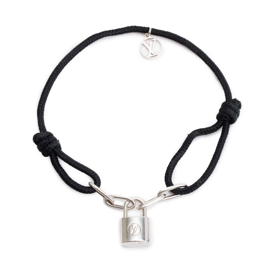 Louis Vuitton Sterling Silver Lockit X Virgil Abloh Black Cord Bracelet w/ Box