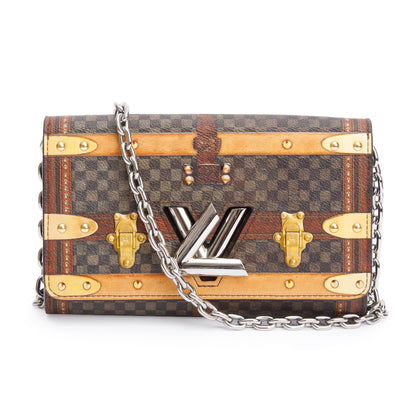 Louis Vuitton Transformed Damier Ebene Time Trunk Twist Chain Wallet w/ Box