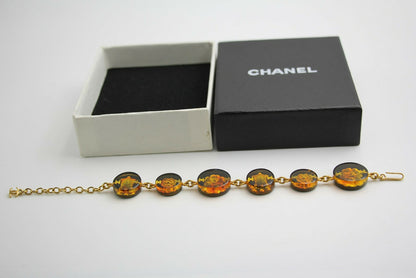 Chanel Vintage 98A Acrylic Dark Brown Turtle and Camellia Tortoise Shell Style Bracelet
