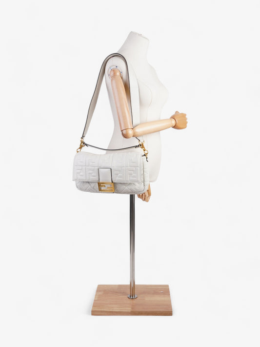 Fendi Baguette White Embossed Leather