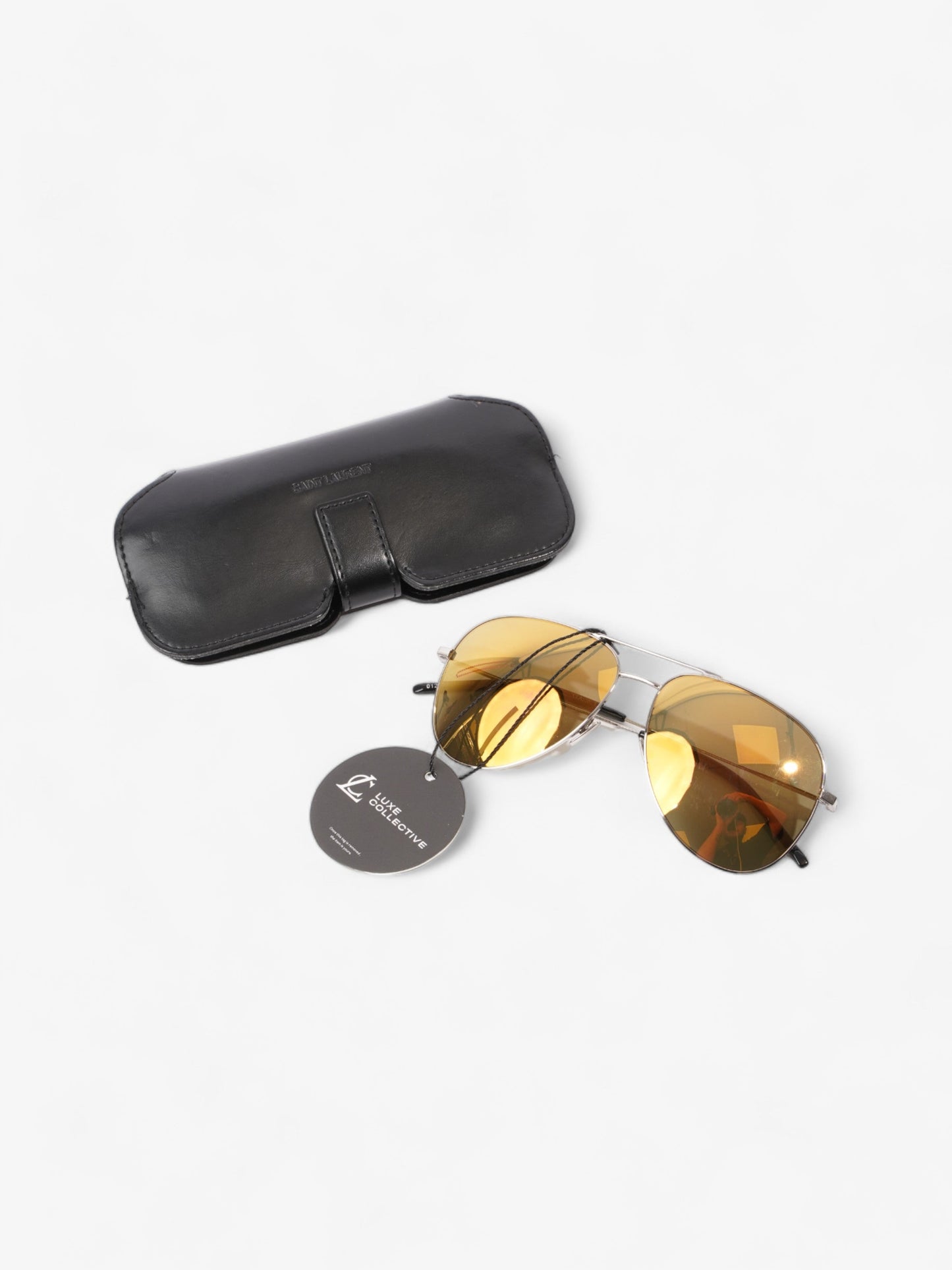 Saint Laurent Classic 11 Aviator Sunglasses Silver / Yellow Lends Base Metal 145mm