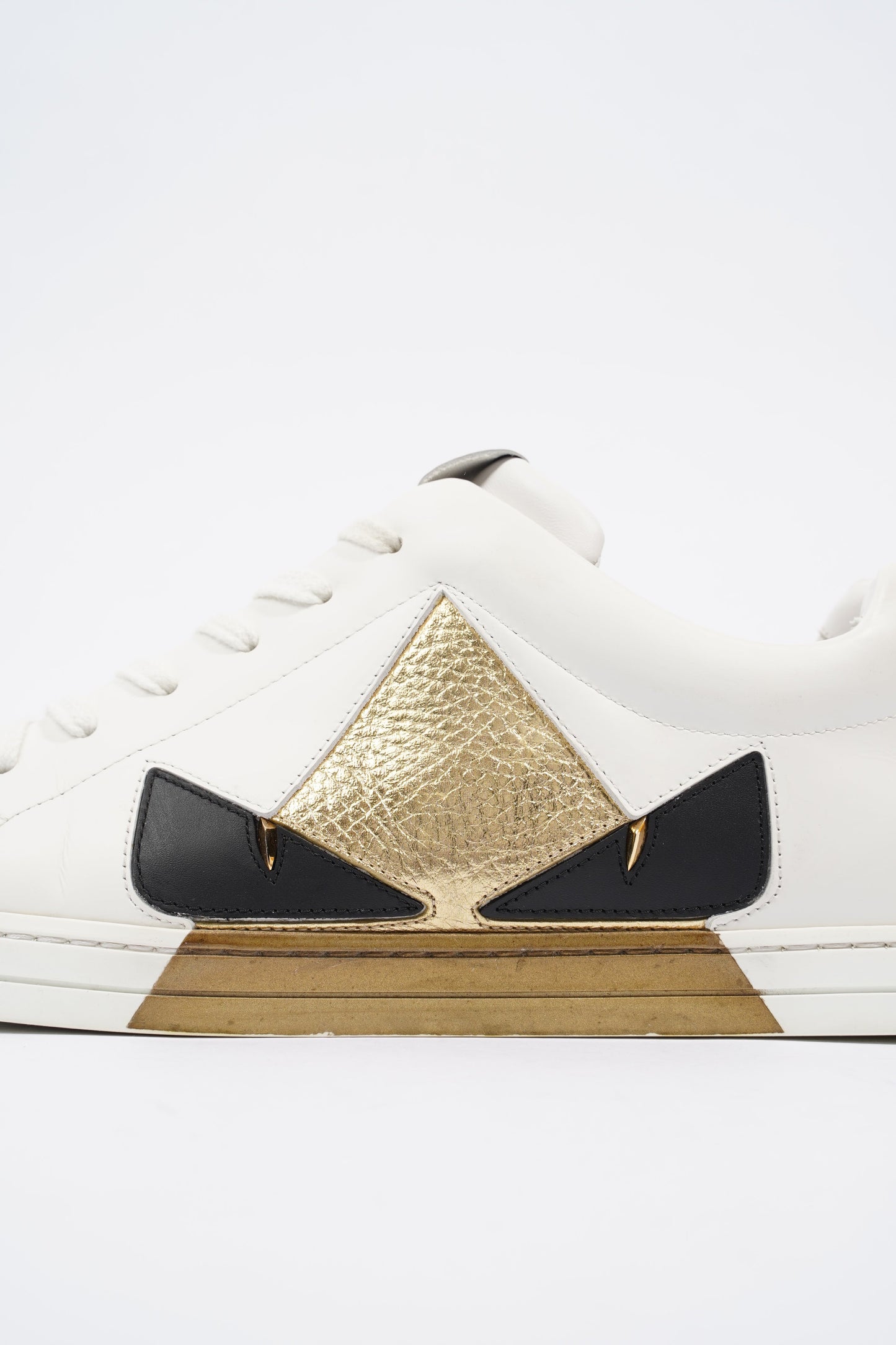 Fendi Monster Eyes Sneaker White / Gold / Black Leather EU 42 UK 8