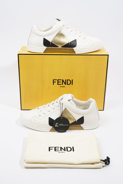 Fendi Monster Eyes Sneaker White / Gold / Black Leather EU 42 UK 8