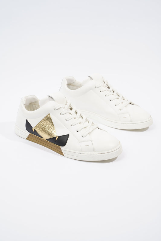 Fendi Monster Eyes Sneaker White / Gold / Black Leather EU 42 UK 8