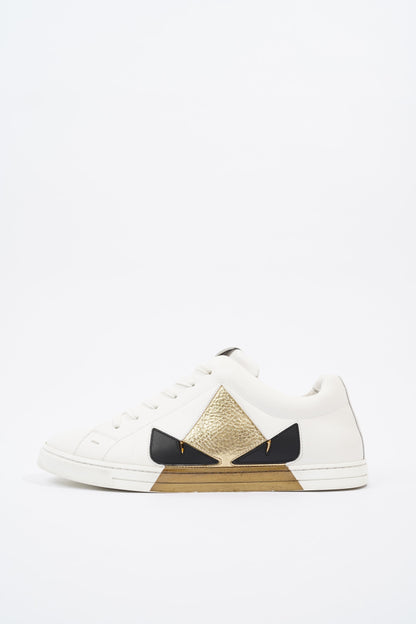 Fendi Monster Eyes Sneaker White / Gold / Black Leather EU 42 UK 8