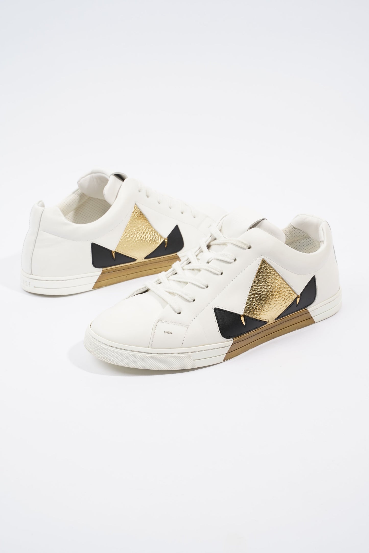 Fendi Monster Eyes Sneaker White / Gold / Black Leather EU 42 UK 8