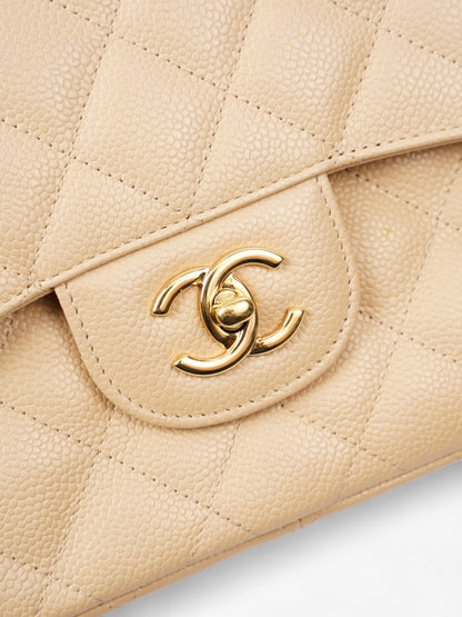 Chanel Classic Double Flap Beige Caviar Leather Jumbo