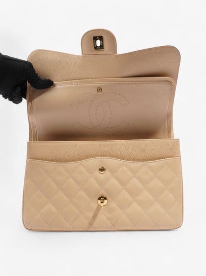 Chanel Classic Double Flap Beige Caviar Leather Jumbo