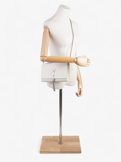 Saint Laurent Kate Tassel Bag White Embossed Leather Medium