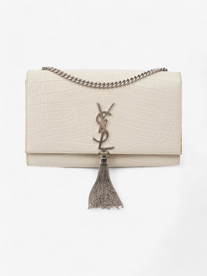 Saint Laurent Kate Tassel Bag White Embossed Leather Medium