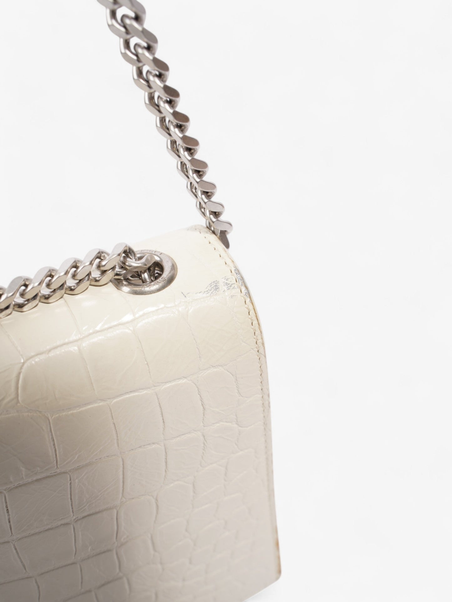 Saint Laurent Kate Tassel Bag White Embossed Leather Medium