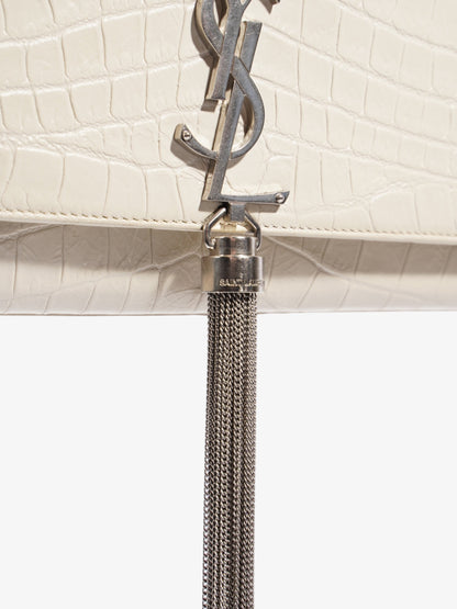 Saint Laurent Kate Tassel Bag White Embossed Leather Medium