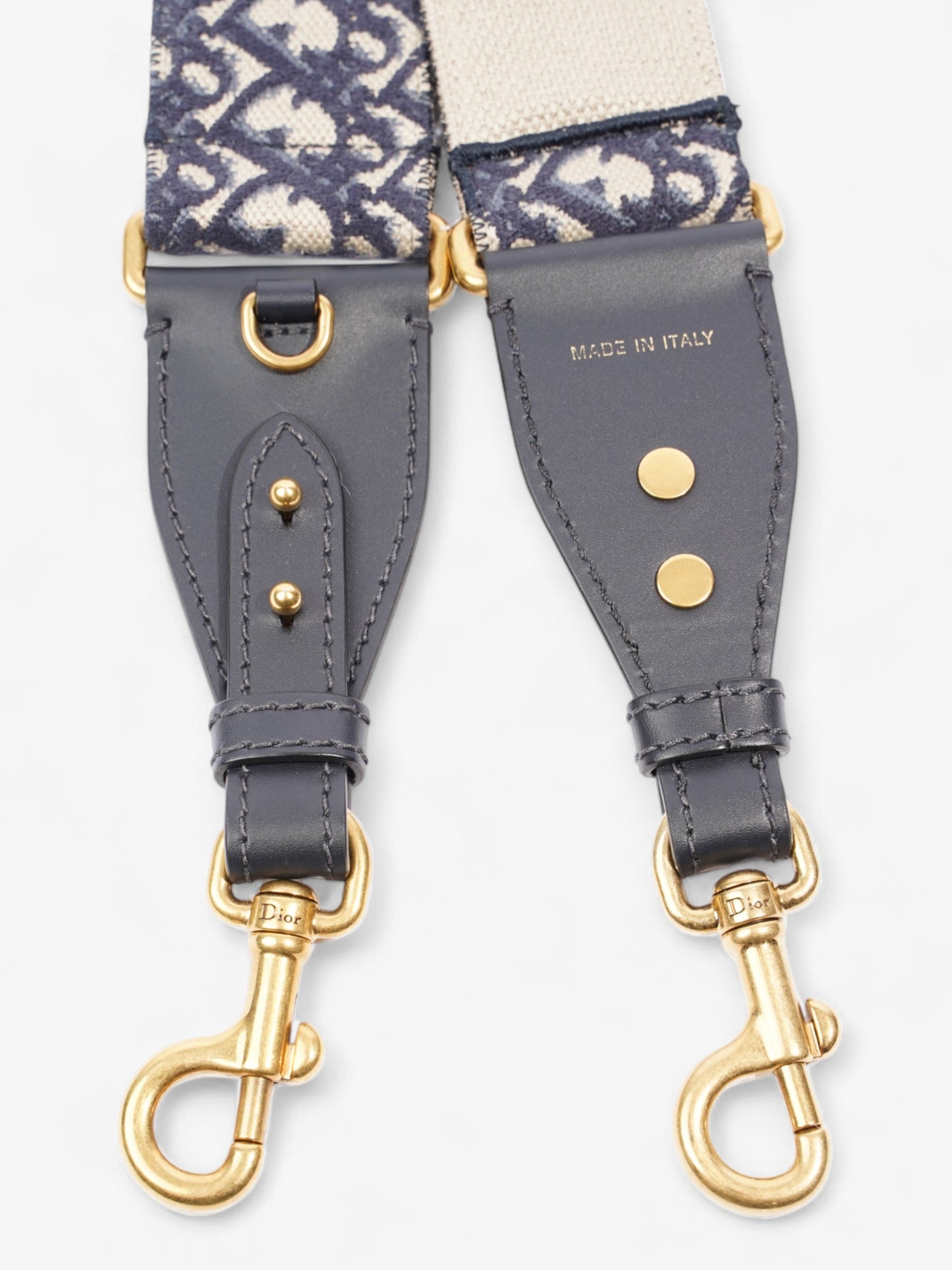 Christian Dior Adjustable Shoulder Strap With Ring Blue Oblique / Gold Cotton