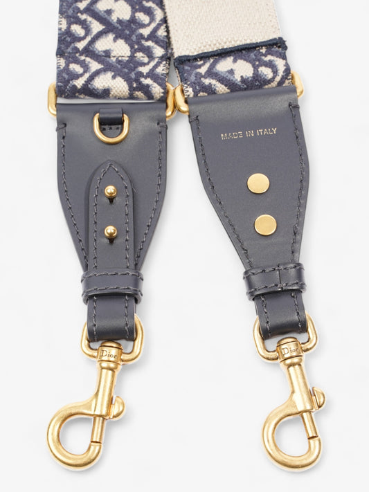 Christian Dior Adjustable Shoulder Strap With Ring Blue Oblique / Gold Cotton