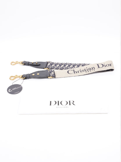 Christian Dior Adjustable Shoulder Strap With Ring Blue Oblique / Gold Cotton