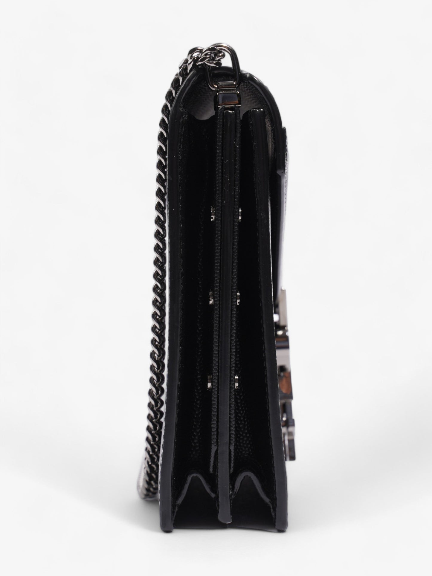 Saint Laurent Cassandra Chain Wallet Black Calfskin Leather