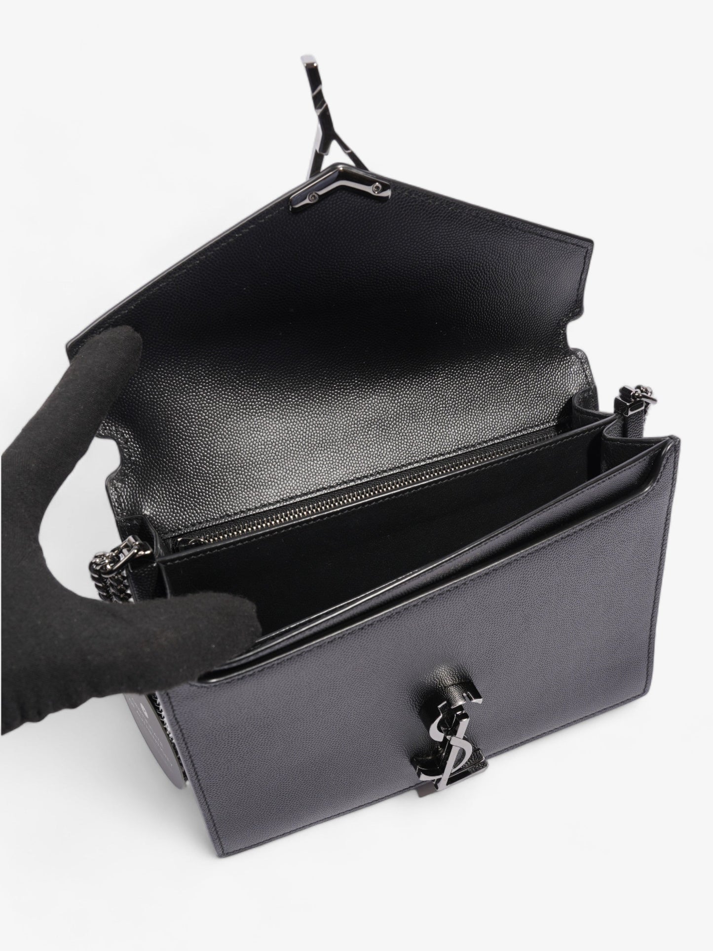 Saint Laurent Cassandra Chain Wallet Black Calfskin Leather