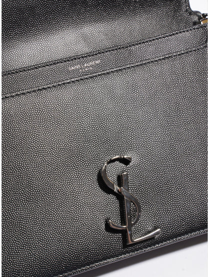 Saint Laurent Cassandra Chain Wallet Black Calfskin Leather