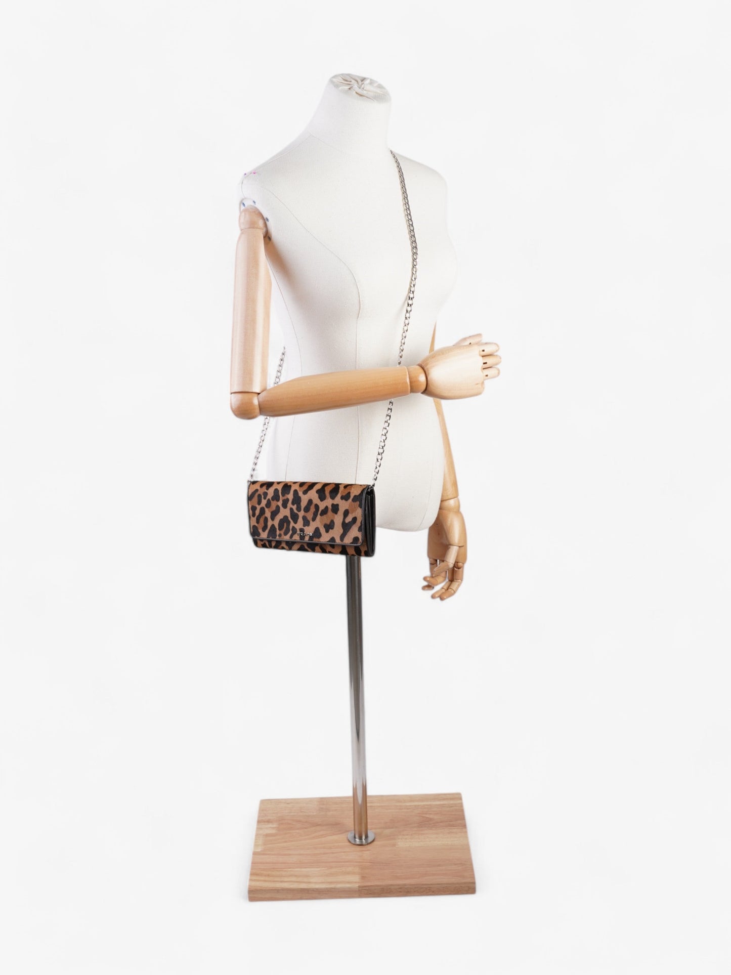 Prada Wallet On Chain Leopard Print / Dark Brown Calf Hair
