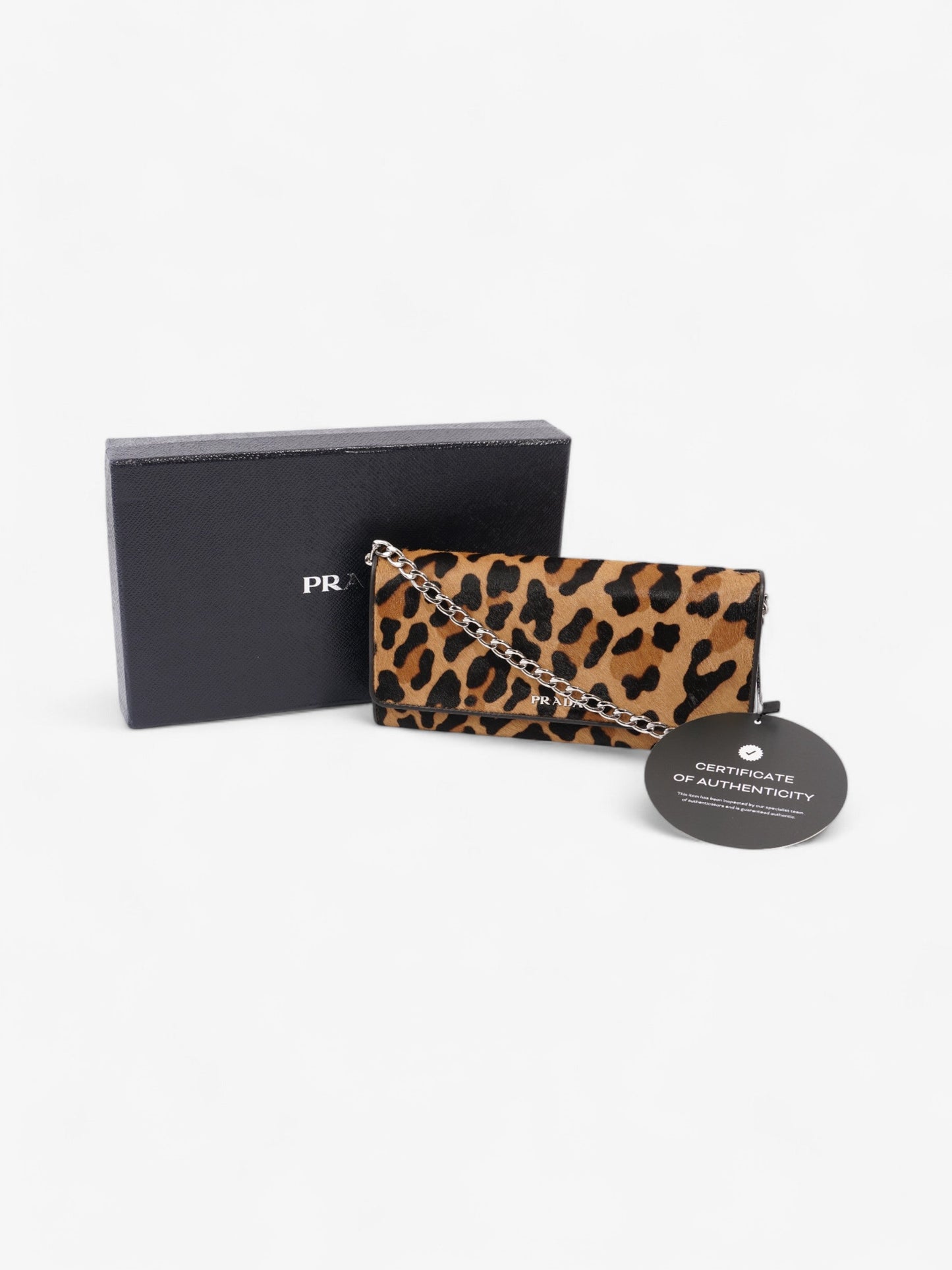 Prada Wallet On Chain Leopard Print / Dark Brown Calf Hair