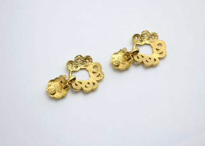 Chanel Vintage 97P Gold-plated Large Wreath Dangle Clip-on Earrings