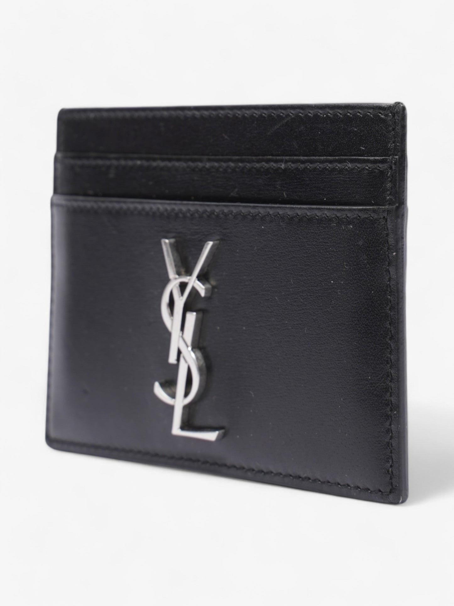 Saint Laurent Monogram Card Holder Black / Silver Leather