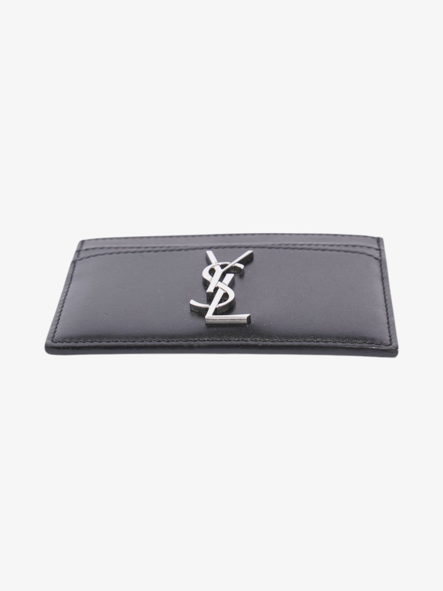 Saint Laurent Monogram Card Holder Black / Silver Leather