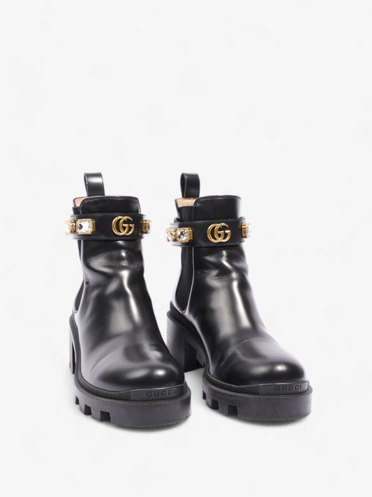 Gucci GG Jewelled Boots 50 Black / Gold Leather EU 37 UK 4