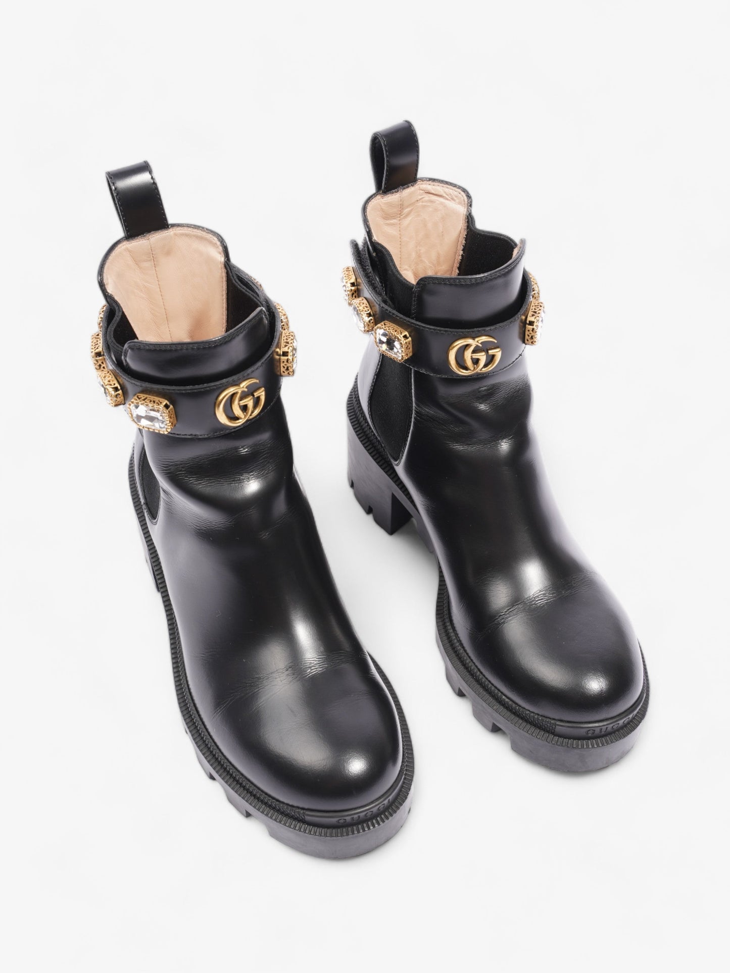 Gucci GG Jewelled Boots 50 Black / Gold Leather EU 37 UK 4