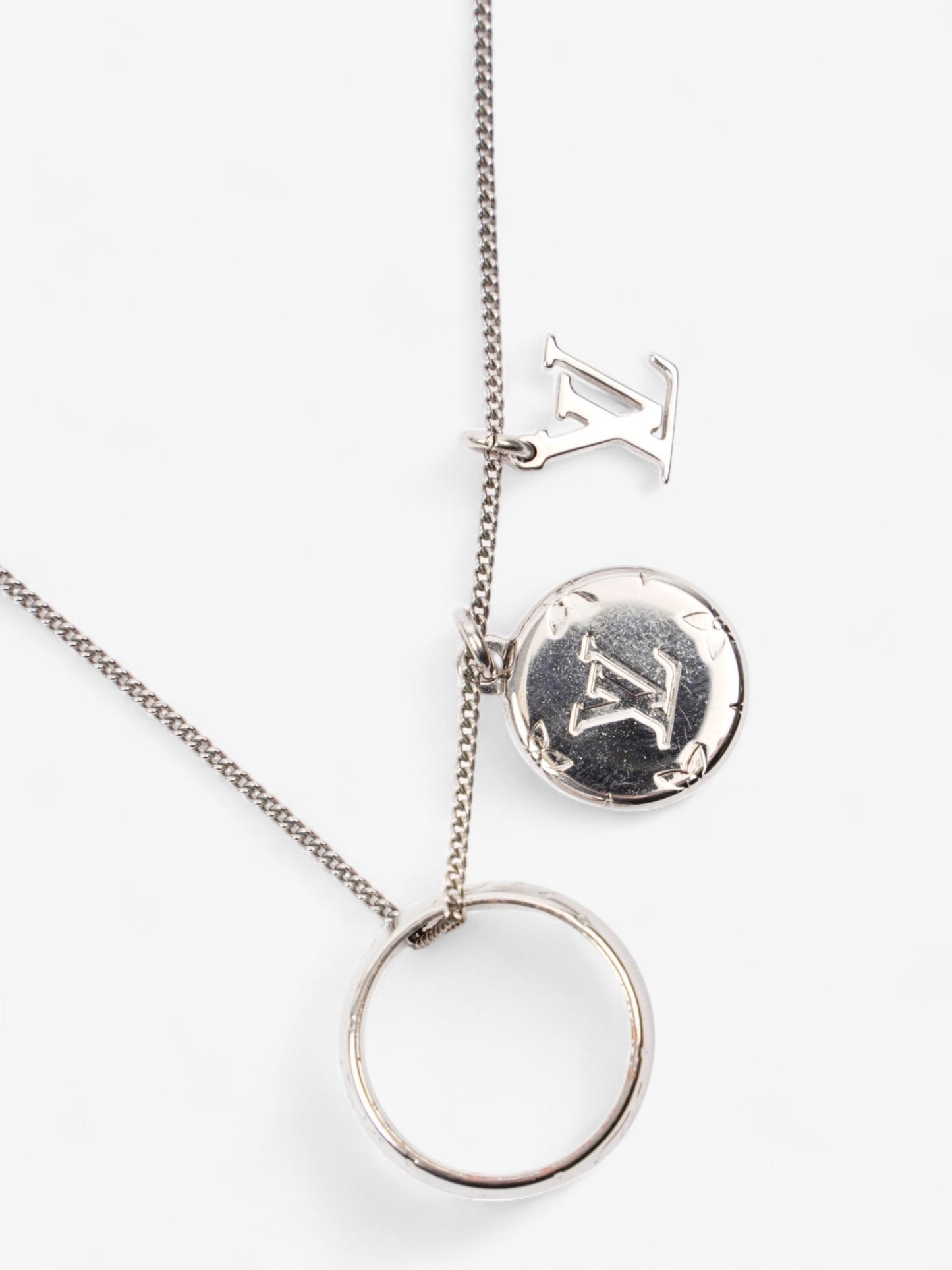 Louis Vuitton LV Ring Pendant Necklace Silver Base Metal