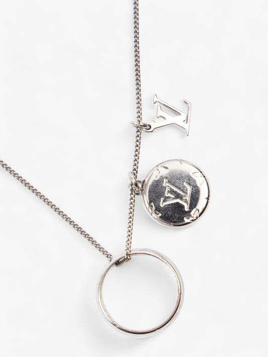 Louis Vuitton LV Ring Pendant Necklace Silver Base Metal