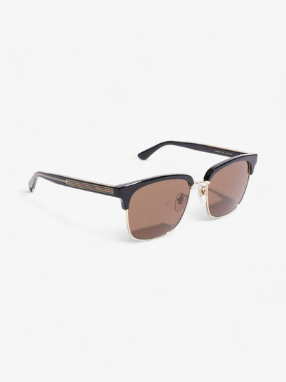 Gucci Rectangular Framed Sunglasses Black / Gold Acetate 145mm