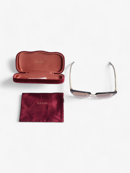 Gucci Rectangular Framed Sunglasses Black / Gold Acetate 145mm