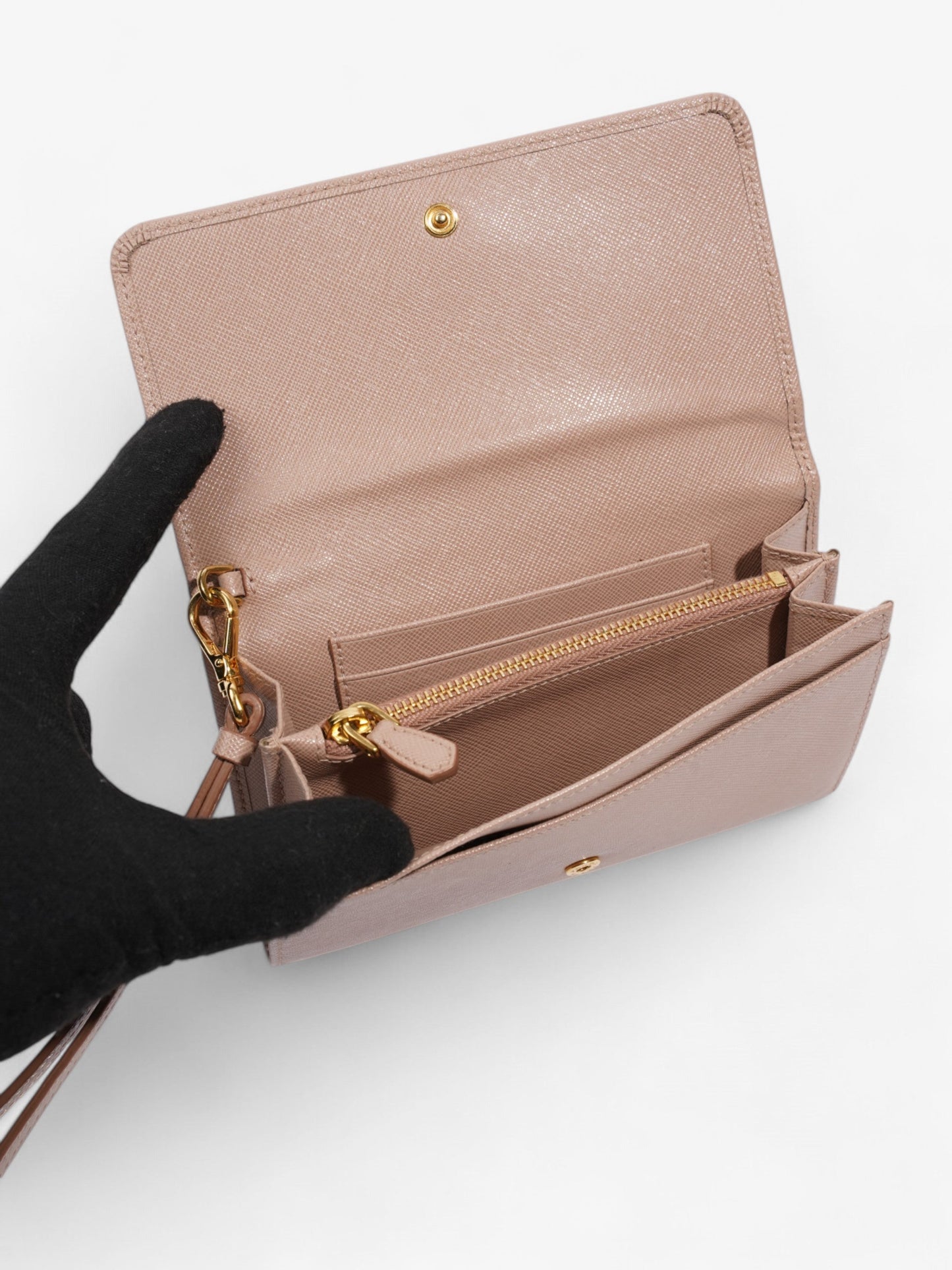 Prada Continental Flap Wallet Beige Saffiano Leather