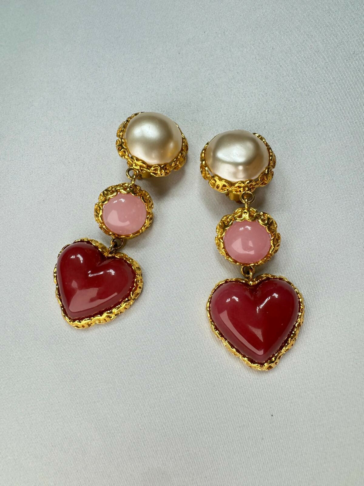 Chanel Vintage Heart Gripoix & Faux Pearl Clip-On Earrings