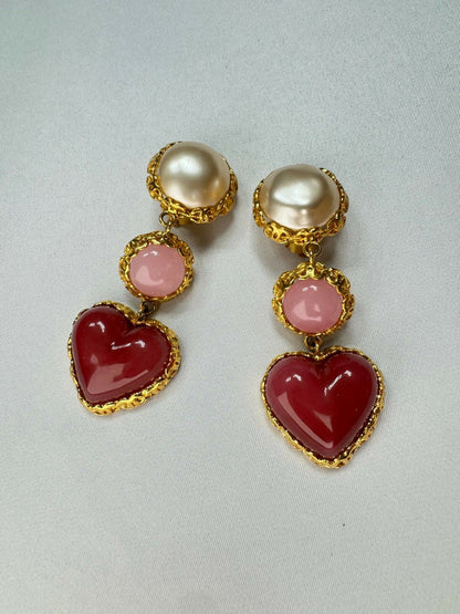 Chanel Vintage Heart Gripoix & Faux Pearl Clip-On Earrings